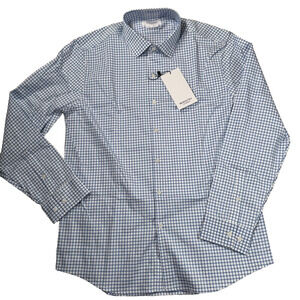 Ministry of Supply Blue and White Checkered Casual Button Down Shirt